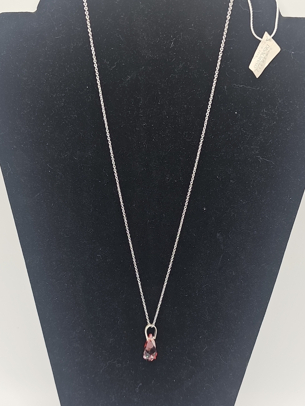 Swarovski Silver Tone Necklace W/ Teardrop Pendant -smoked Topaz/copper/golden..